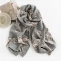 Elegant grey floral print pashmina-like scarf for autumn winter, thick long warm shawl wrap - 64*180cm / Light Gray (Pink Floral Print)