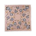 Pañuelo cuadrado de seda sintética con estampado vintage de rosas y cadenas doradas - 5928-1 Champagne Rose Vine / 90x90cm