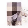 Soft purple and brown checkered imitation cashmere winter scarf with elegant tassels. - 65*200cm / Gray Blue Black Brown Plaid