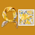 Elegant yellow floral silk square scarf for women, premium luxury neck accessory - 53x53cm / Yellow Floral