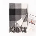 Classic black white and grey plaid imitation cashmere scarf with soft tassels for winter - 65*200cm / Black and White Plaid