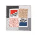 Pastoral square scarf with mixed stripe, zebra and rose patterns in soft silk-like fabric - Striped Four Grid (No. 5882-1)