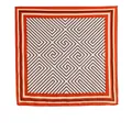 Elegant square neck scarf featuring a geometric labyrinth pattern and red border - 68*68cm / Black and White Maze Geometric (No. 264)