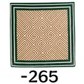 Elegant green and brown geometric pattern cotton linen square neck scarf for women - 68*68cm / Deep Green Border Maze Geometric (No. 265)