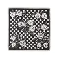 Elegant black and white polka dot floral cotton linen square scarf for women neck decor - Black Polka Dot Rose (No. 5876-1)