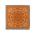 Brown paisley cotton square bandana scarf for women with navy blue border decor. - Caramel Paisley (No. 5879-1)