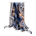 Elegant blue and tan printed silk scarf for women featuring artistic pattern designs - Blue