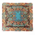 Square mulberry silk scarf featuring an intricate turquoise and orange paisley pattern - 105*105cm / Lake Blue (FHZ24-9031-1)