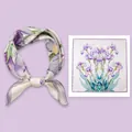 Elegant silk square scarf featuring purple iris flower print for Valentine's Day gift. - 53x53cm / Purple Daffodil