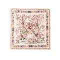 Elegant small square scarf with pastoral floral and bird print for women decoration. - 65x65cm / Beige Floral Branches