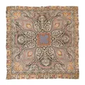 Elegant mulberry silk square scarf with orange and grey paisley pattern on beige - 105*105cm / Khaki (FHZ24-9034-1)