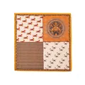 Artistic silk-like square scarf with horse and medallion print in orange and cream - 65x65cm / Orange Running Horse
