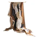 Elegant floral printed silk scarf for women in brown and beige tones for travel styling - Coffee Rose