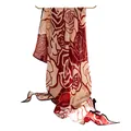 Elegant red and beige floral printed silk scarf for women displayed on a hanger - Red Rose