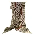 Elegant green and brown houndstooth floral printed silk scarf variant for women - Green Houndstooth