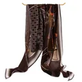 Elegant brown printed silk scarf for women with vintage equestrian horse motifs - Brown