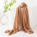 Premium soft camel solid color wool scarf and shawl for women, elegant all-season wrap. - Earthy Yellow