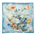 Luxurious light blue silk scarf featuring elegant floral and butterfly print designs - 105*105cm / Blue Floral (FHZ24-9035-1)