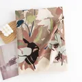 Elegant warm imitation cashmere scarf with earthy floral leaf print and fringe details - 64*180cm / Beige (Botanical Floral)