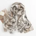 Elegant abstract marble print imitation cashmere scarf for women in khaki and grey - 64*180cm / Gray (Marble Pattern)