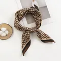 Korean style cotton linen square scarf with elegant circular pattern in beige and brown - Circle Pink (No. 5174-2)