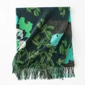 Elegant women's imitation cashmere scarf with green floral and leopard print patterns - Retro Floral Leopard (FH24-5772-2) / 80x200cm / Green