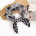 Elegant houndstooth square neck scarf in black and white pattern - Dark Navy Blue (No. 5475-1)