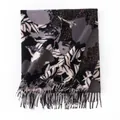 Elegant cashmere-feel scarf with mixed leopard and floral prints in neutral tones. - Abstract Leopard Leaves (FH24-5772-3) / 80x200cm / Black