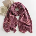 Elegant purple faux cashmere shawl with large rose floral print for winter warmth and style - 64*180cm / Red Rose (FH23-5114-1)