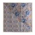 Mulberry silk square scarf with blue floral and paisley patchwork design - 105*105cm / Blue Flower Vine (FHZ25-90023-1)