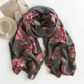 Elegant dark gray imitation cashmere shawl featuring vibrant red rose floral prints - 64*180cm / Dark Gray Rose (FH23-5114-3)