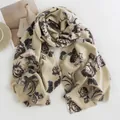 Elegant beige rose print shawl scarf with soft imitation cashmere texture and fringed edges - 64*180cm / Cream Rose (FH23-5114-4)