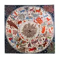 Luxury silk square scarf with colorful mythical animal illustrations and star border - 105*105cm / Navy Jungle Castle (FHZ25-90025-1)