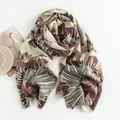 Elegant rose print imitation cashmere scarf with fringe details for autumn winter season - 65*190cm / Beige