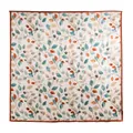 Square silk scarf with teal and orange watercolor leaf pattern and solid brown border - 105*105cm / Aqua Leaves Orange Edge (FHZ25-90027-1)