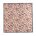 Elegant mulberry silk square scarf featuring a delicate autumn leaf and branch pattern - 105*105cm / Orange Leaves Blue Edge (FHZ25-90027-2)