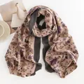 Soft cream faux cashmere scarf featuring a vintage purple floral print and fringe - Creamy Pink (FH23-5105-1) / 65*190 CM