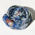 Écharpe fleurie classique en soie synthétique avec des imprimés exotiques bleu et gris - 65*180CM / Bleu ciel
