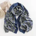 Winter floral print cashmere-feel scarf in elegant sage green and blue colors - Sage Green with Navy Flowers (FH23-5105-4) / 65*190 CM