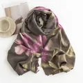 Elegant grey imitation cashmere scarf with purple floral print for winter warmth. - 64*180cm / Grey Hibiscus (FH23-5287-1)