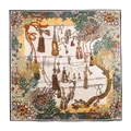 Elegant mulberry silk scarf with classic floral and tassel print design. - 105*105cm / Pendant In Mirror (FHZ25-90029-1)