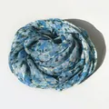 Blauwe zijden imitatiesjaal met bloemenpatroon en exotische print voor dames stijl - 65*180CM / Donkerblauw