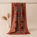 Detailed view of elegant red silk wool shawl with vintage paisley print pattern design - Double-Sided Vintage Paisley / 190*62