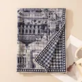 Detail of a retro architectural print silk wool scarf with handmade rolled edges - Double-Sided Exotic Style