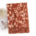 Elegant soft imitation cashmere scarf with orange floral print and stylish tassels for winter - Twill Orange with White Flowers (FH22-5005-5)