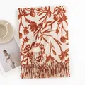 Elegant cream imitation cashmere scarf with orange floral print and fringe details. - Twill White with Orange Flowers (FH22-5005-6)