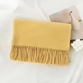 Elegant mustard yellow soft faux cashmere scarf with fringe tassels for autumn - 200*68cm (Without Label) / Light Yellow