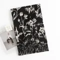Elegant black and white floral print faux cashmere scarf with tassels for winter - Black Floral (FH22-5005-2)
