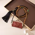 Detail of handmade Xiangyun silk lipstick bag with beaded chain and black tassel - Retro Lipstick Bag Charm (FHS25-3002-2)