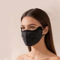Premium dark grey silk and wool blend breathable face mask for windproof protection - One Size / Black
